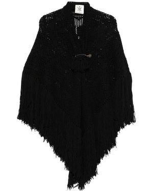 Chiara Is Scialle Peonia Crochet-Knit Fringed Poncho - Black