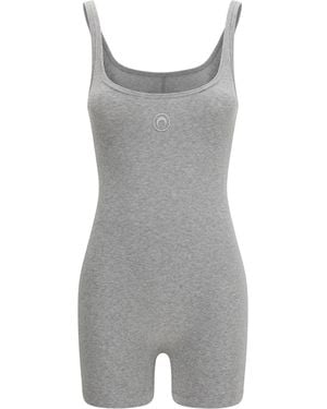 Marine Serre Moon Logo Ribbed Jersey Short Catsuit Cotton; Elastane Jumpsuits - Grey