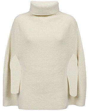 Sa Su Phi Ribbed Wool High Neck Cape - Natural