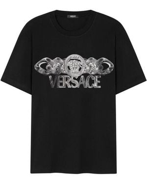 Versace Logo Printed Crewneck T-Shirt - Black