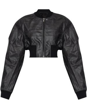 Rick Owens Leather Jacket Girdered - Black