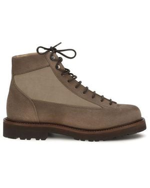 Brunello Cucinelli Calf Leather Bos Taurus Lace-Up Boots - Brown