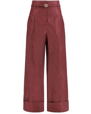 Fendi Bordeaux Silk Casual Trousers - Red