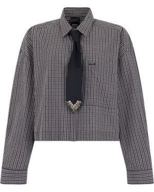 Pinko Cropped Shirt With Bow Tie Cotton - Gray