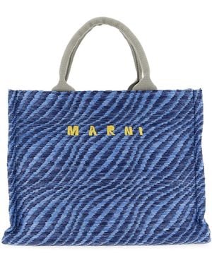 Marni Woven Raffia Tote Bag - Blue