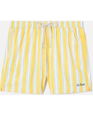 MC2 Saint Barth Syros Swim Shorts With Striped Pattern And Logo Embroidery Swimshort - Metallic