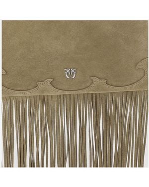 Pinko Suede Shopping Bag Leather Tote - Green