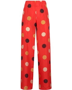 Aspesi Printed Silk Pants Wide-Leg Pants - Red