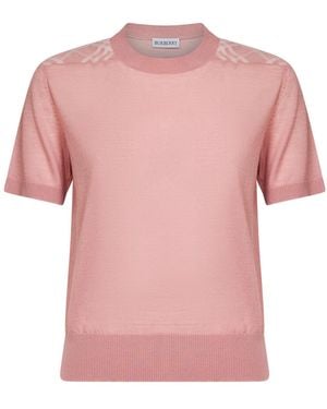 Burberry Knit Sweater With Check Panels Begonia Merino Wool - Pink