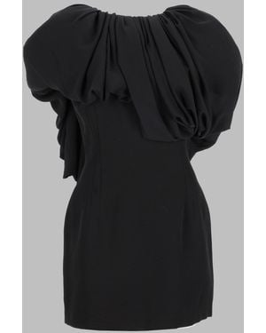 Magda Butrym Puff-Neck Mini Dress Silk Wool - Black