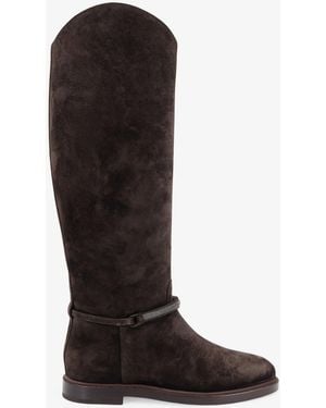 Brunello Cucinelli Precious Strap Suede Boots - Black