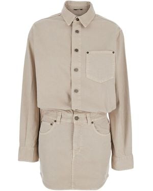 Haikure Tamu Dress With Drop Shoulders And Logo Patch On The Back - Natural