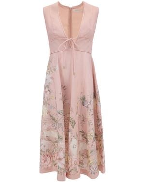 Zimmermann Waverly Plunge Midi Dress - Pink