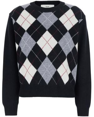 DUNST Argyle Crew Neck Sweater Wool Top - Black