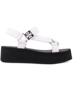 Tory Burch Mellow Leather Wedge Sandals - White