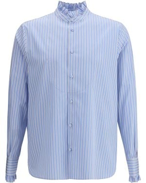 Valentino Striped Plastron And Ruffle Shirt - Blue
