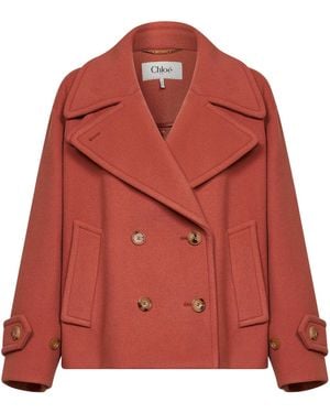 Chloé Short Wool-Blend Coat Cedar Virgin Wool - Red