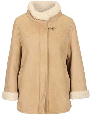 Fay Sheepskin Cape Coats Gray - Natural