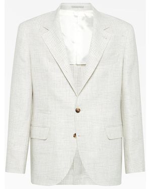 Brunello Cucinelli Ivory Linen Wool Blazer - White