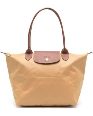 Longchamp M Le Pliage Original Handbag With Embossed Logo - Natural