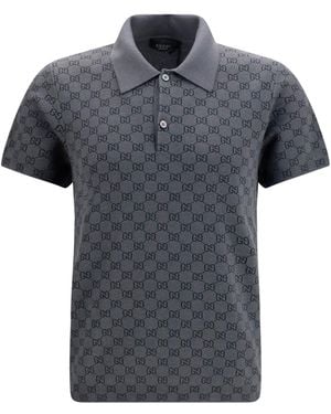 Gucci Gg Jacquard Wool And Silk Polo Shirt Ovis Aries - Grey