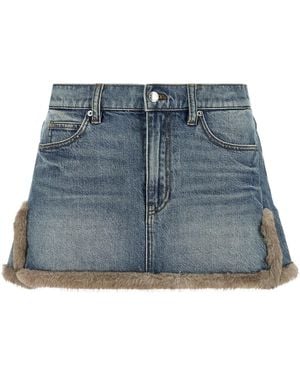 Alexander Wang Fur-Trimmed Denim Skirt - Blue