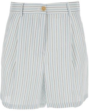 Semicouture Striped Linen Shorts With Pockets And High Waist, Bermuda - Grey