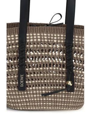 Loewe Shoulder Bag Braid Basket — Iraca Palm & Calfskin Straw; Other Materials Bucket - Black