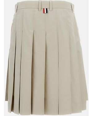 Thom Browne Cotton Pleated Skirt - Natural