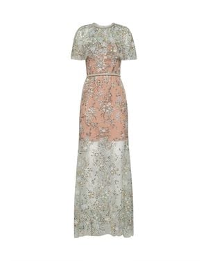 Self-Portrait Mint Embroidered Tulle Cape Maxi Dress - White