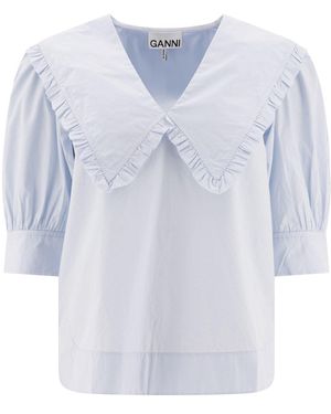 Ganni V-Neck Blouse - Blue