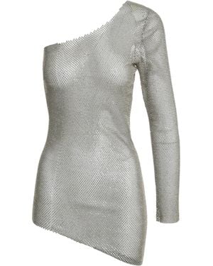 Santa Brands One Shoulder Knitted Mesh Dress Polyester - Gray