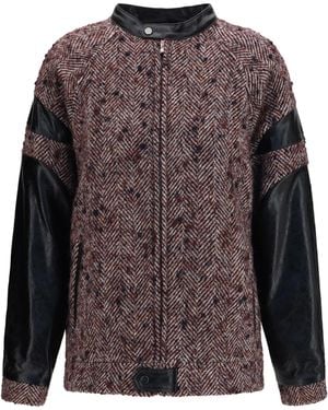 Kristina Ti Virgin Wool Blend Jacket With Leather Sleeves - Brown