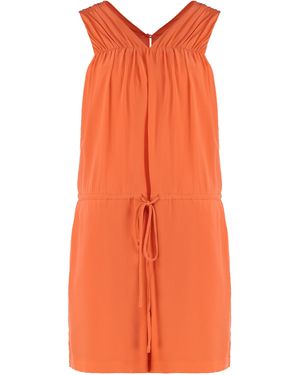 Equipment Silk Pleated V-Neck Dress - Orange