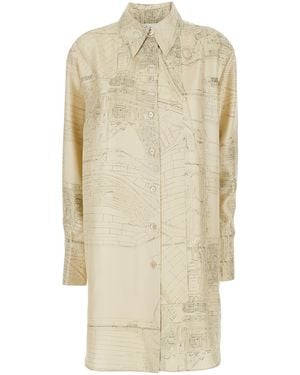 Rohe Silk Shirt With Pointed Collar And All-Over Print For Blouses - Natural