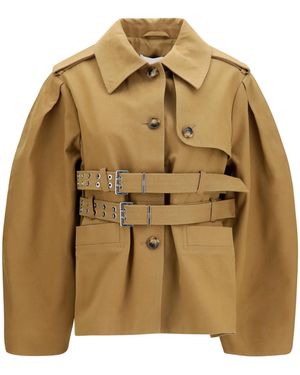Ganni Canvas Jacket With Double Belt Cotton - Metallic