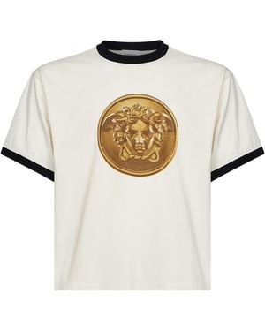 Versace Dirty Cotton Jersey Printed T-Shirt - White
