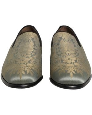Dolce & Gabbana Floral Jacquard Slip On Loafers Shoes Leather - Green
