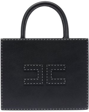 Elisabetta Franchi Contrasted Topstitching Small Tote Bag - Black