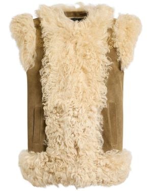 Etro Shearling Waistcoat Embroidery - Natural