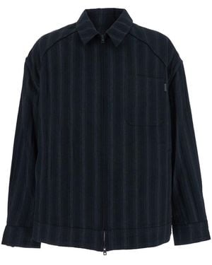 Juun.J Jacket With Classic Collar And All-Over Stirped Motif - Blue