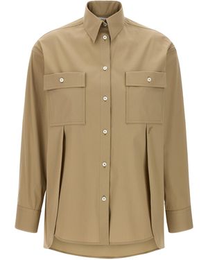 Ferragamo Panel-Designed Cotton Poplin Shirt With Tone-On-Tone Logo - Natural