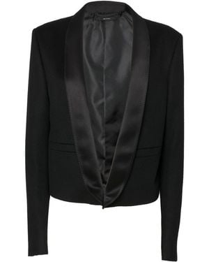 Tom Ford Grain De Poudre Wool And Cashmere Cropped Tuxedo Blazer With Silk Satin Shawl Collar - Black
