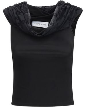 Marine Serre Off Shoulder Draped Top Viscose; Elastane - Black