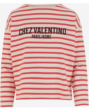 Tシャツ・カットソー VALENTINO GARAVANI LONG-SLEEVE T-SHIRT IN STRIPED COTTON Valentino Garavani Stripe Logo Long Sleeve Cotton T-Shirt in