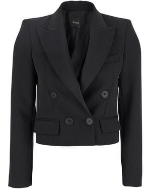 Le Plain Double-Breasted Cropped Jacket With Peak Lapels - Black