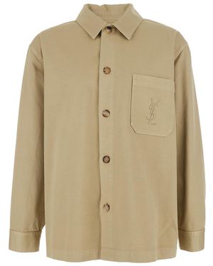 Saint Laurent Shirt With Cassandre Embroidery, Cotton - Natural