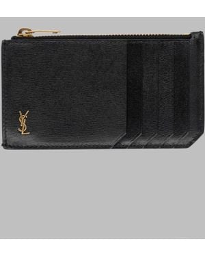 Saint Laurent Card Holder Tiny Cassandre Calf Leather Wallets & Purses - Black