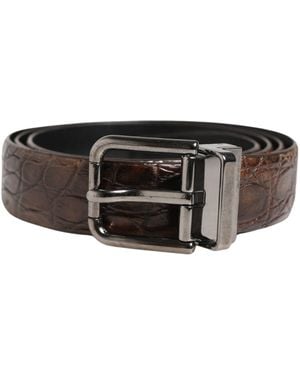 Dolce & Gabbana Leather Tone Metal Buckle Belt Caiman - Grey