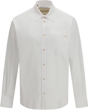 Valentino Light Cotton Oxford Shirt With Vgold - White